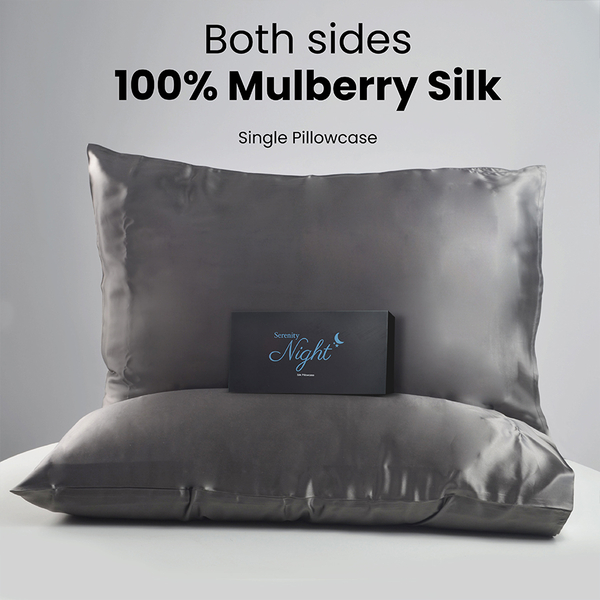 100% Mulberry Both Side Silk Pillowcase (Size:50x75cm) - Dark Grey