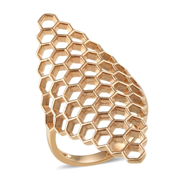 14K Gold Overlay Sterling Silver Honey Comb Ring, Silver wt 5.37 Gms.