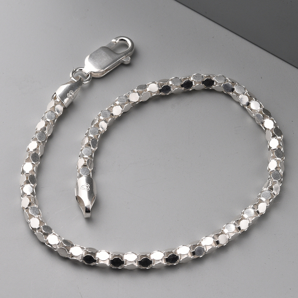 JCK Vegas Collection Sterling Silver Round Mirror Bracelet (Size 8) With Lobster Clasp, Silver Wt 4.70 Gms