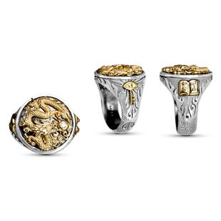 Galatea - Diamond Captain Dragon Ring in 14K Yellow Gold 3.42 Gm and Sterling Silver 16.72Gm
