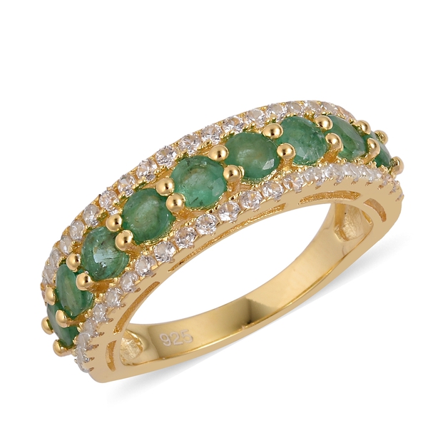 2.50 Carat Emerald and White Zircon Half Eternity Band Ring in Gold Plated Sterling Silver 4.49 Gms