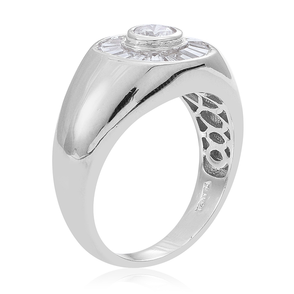 ELANZA AAA Simulated White Diamond (Rnd) Ring in Rhodium Plated Sterling Silver