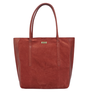 ASSOTS LONDON Isla Genuine Leather Croc Pattern Plus Suede Shopper Bag Fully Lined with Zipper Closure  Bright Red