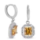 Simulated Yellow Sapphire and Simulated Diamond Dangling Earrings (With Hoop) in Rhodium Overlay Sterling Silver