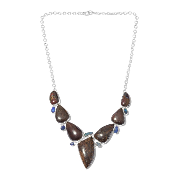 One Off A Kind- Australian Boulder Opal Rock and Opal Double Necklace (Size 18) in Sterling Silver 1