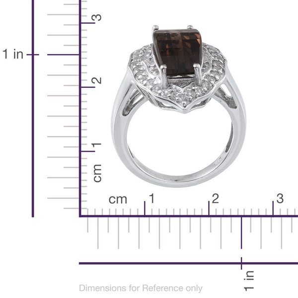 Brazilian Smoky Quartz and White Topaz Ring in Platinum Overlay Sterling Silver 5.750 Ct.