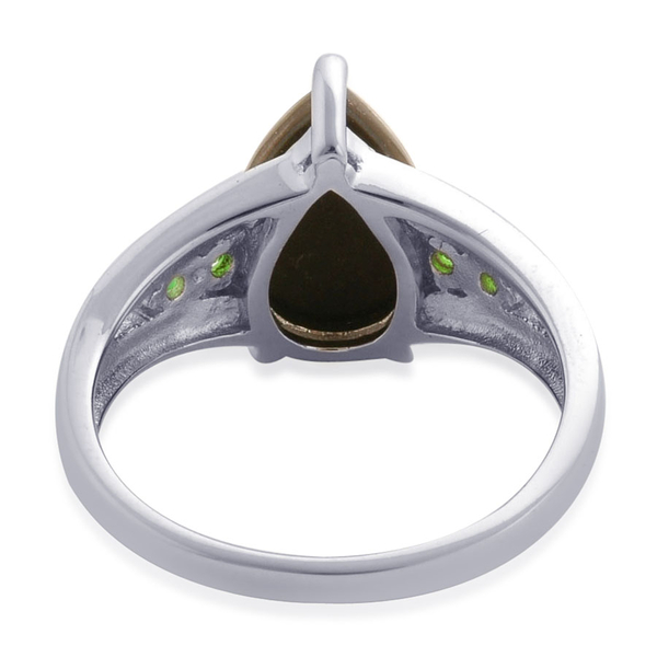Tucson Collection Ammolite And Chrome Diopside Vintage Style Ring In Platinum Plated Silver