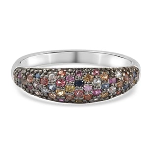 Multi Sapphire Ring in Two Tone Overlay Sterling Silver 1.00 Ct.