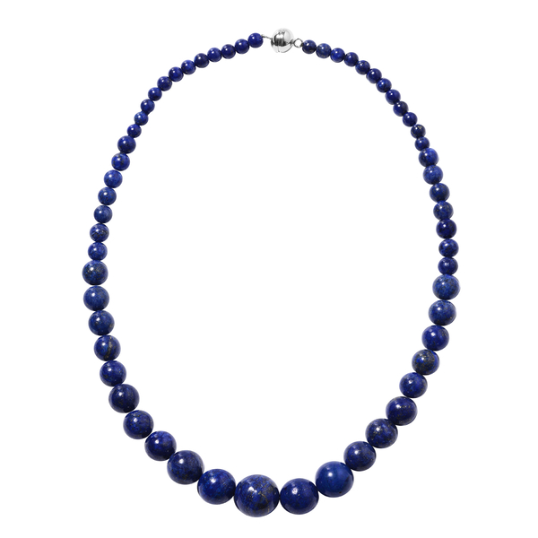 359.50 Ct Lapis Lazuli Beaded Necklace with Magnetic Lock in Rhodium Plated Silver 20 Inch