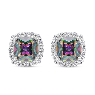 ELANZA Simulated Mystic Topaz and Simulated Diamond Stud Earrings (With Push Back) in Rhodium Overla