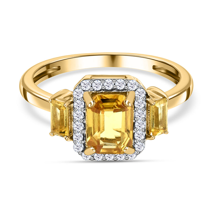 9K Yellow Gold AAA Songea Yellow Sapphire & Diamond Ring 1.56 Ct