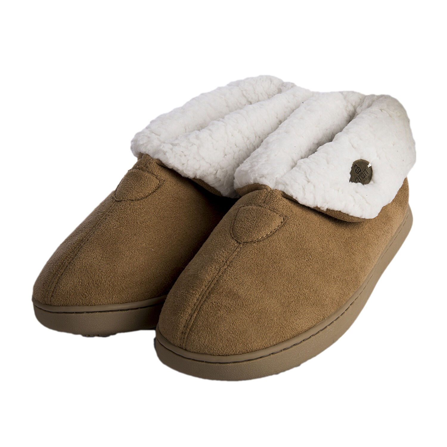 ARAN Suede Bootie Slippers with Fur Lining (Size:Large 8-9) - Brown