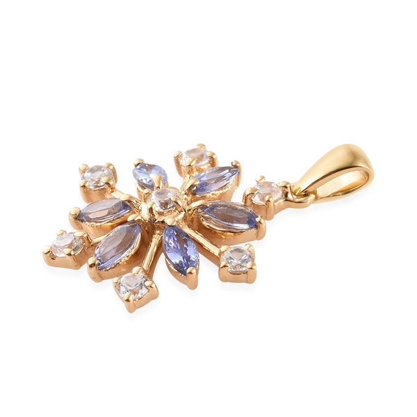 AA Tanzanite (Mrq), Natural Cambodian Zircon Snowflake Pendant in 14K Gold Overlay Sterling Silver 1.500 Ct.