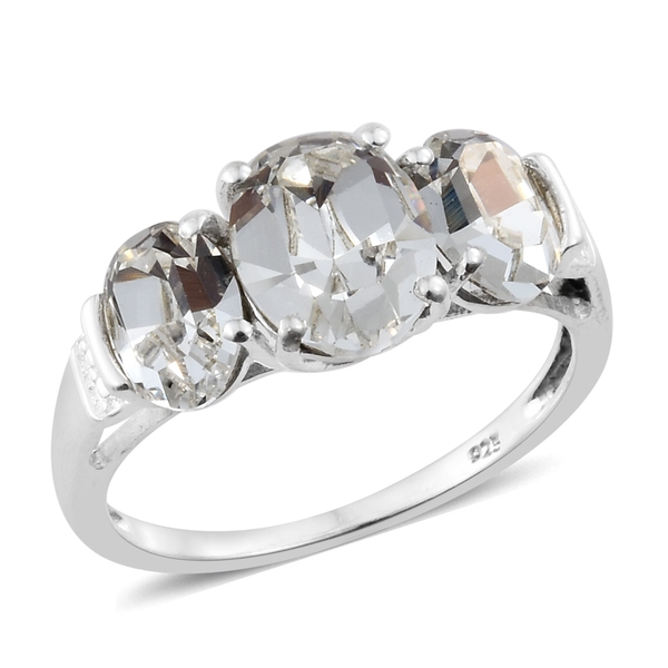 J Francis  - White Crystal (Ovl) 3 Stone Ring in Sterling Silver