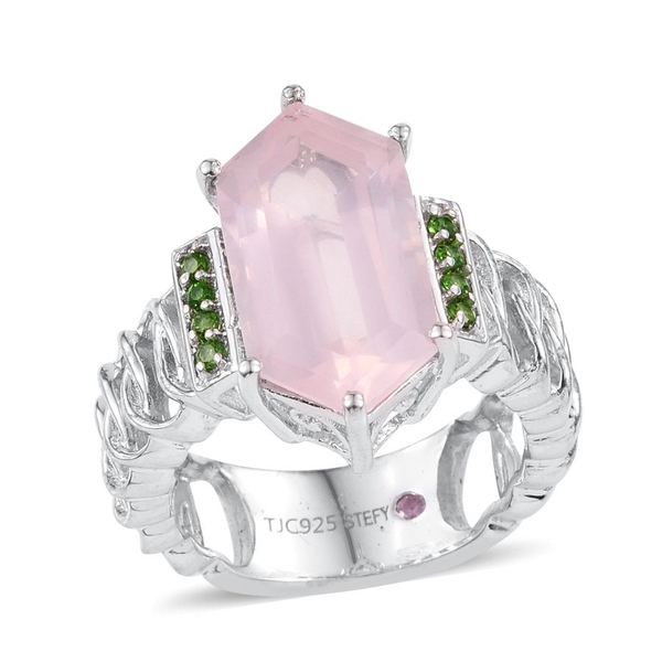 Stefy Rose Quartz, Chrome Diopside and Pink Sapphire Ring in Platinum Overlay Sterling Silver 7.250 