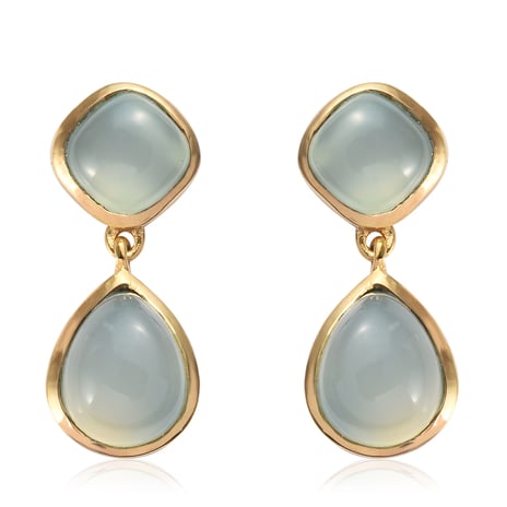 Aqua Chalcedony 8.50 Ct Silver Earrings (with Push Back) in Gold Overlay
