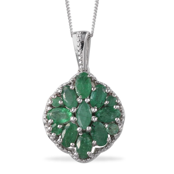 Kagem Zambian Emerald (Mrq) Pendant With Chain in Platinum Overlay Sterling Silver 2.400 Ct.