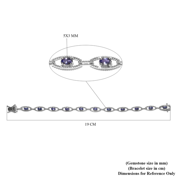 Tanzanite Bracelet (Size 7.5) in Platinum Overlay Sterling Silver 2.28 Ct, Silver wt. 8.90 Gms
