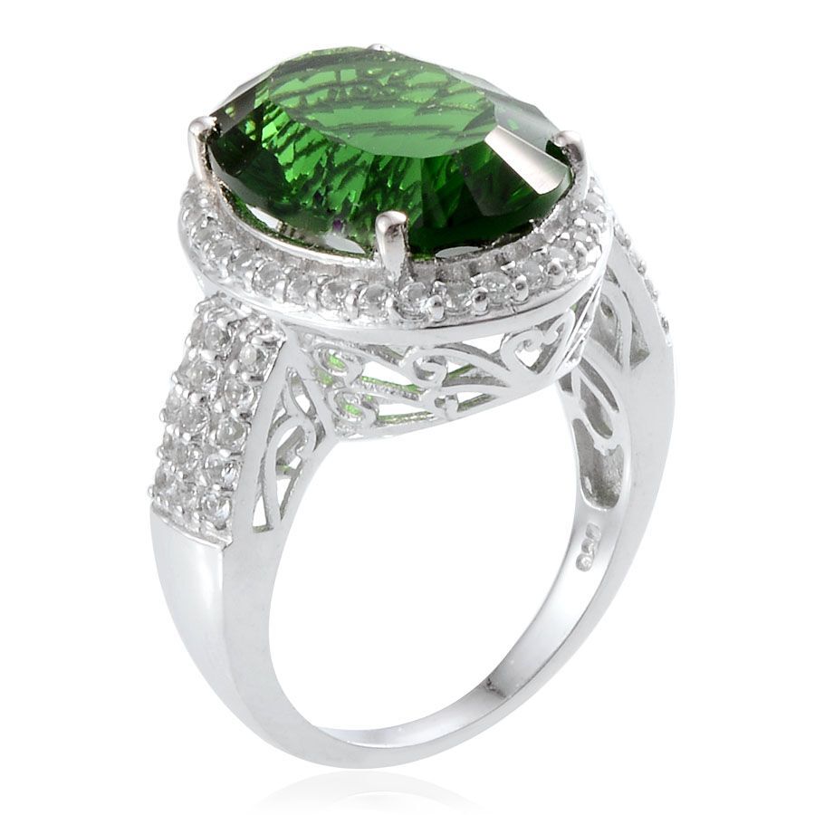 Helenite (Ovl 10.00 Ct), White Topaz Ring in Platinum Overlay Sterling Silver 11.000 Ct.