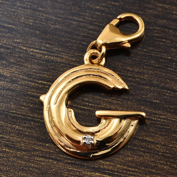 Diamond (Rnd) Initial G Charm in 14K Gold Overlay Sterling Silver