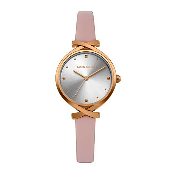 Karen Millen Rose Gold Tone Watch with Pink Leather Strap