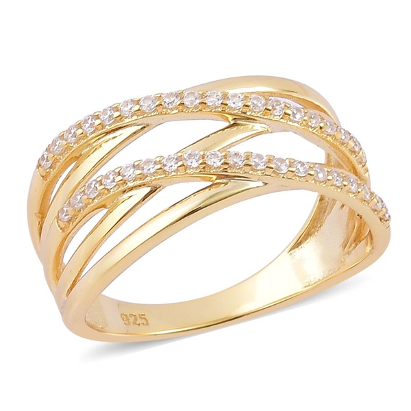 ELANZA AAA Simulated White Diamond Criss Cross Ring in Yellow Gold Overlay Sterling Silver