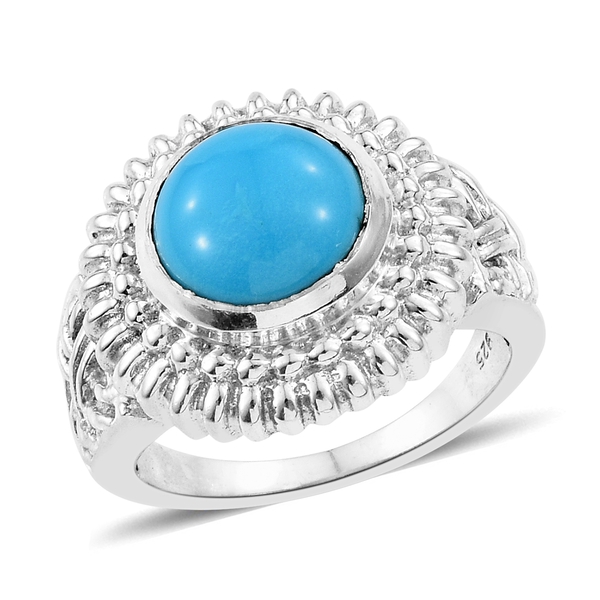 Arizona Sleeping Beauty Turquoise (Rnd) Ring in Sterling Silver 3.430  Ct, Silver wt 7.10 Gms.