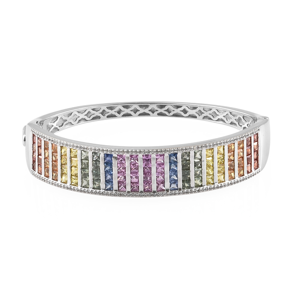 16 Carat Rainbow Sapphire and Cambodian Zircon Cluster Bangle in Sterling Silver 35 Grams