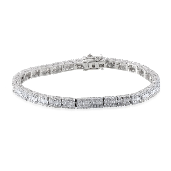 Diamond (Bgt) Bracelet (Size 7) in Platinum Overlay Sterling Silver 3.000 Ct.
