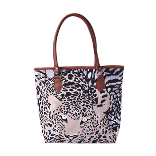 Yellow Leopard Themed Checker Print Tote Bag (42x11x36cm)