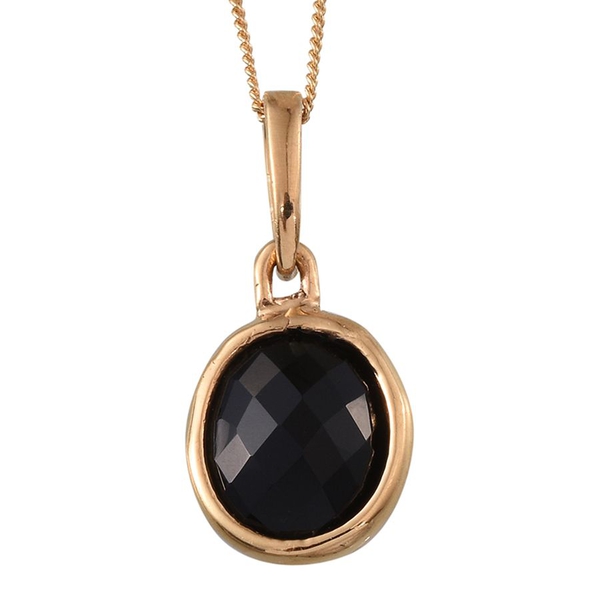 Black Onyx (Ovl) Solitaire Pendant With Chain in 14K Gold Overlay Sterling Silver 3.250 Ct.