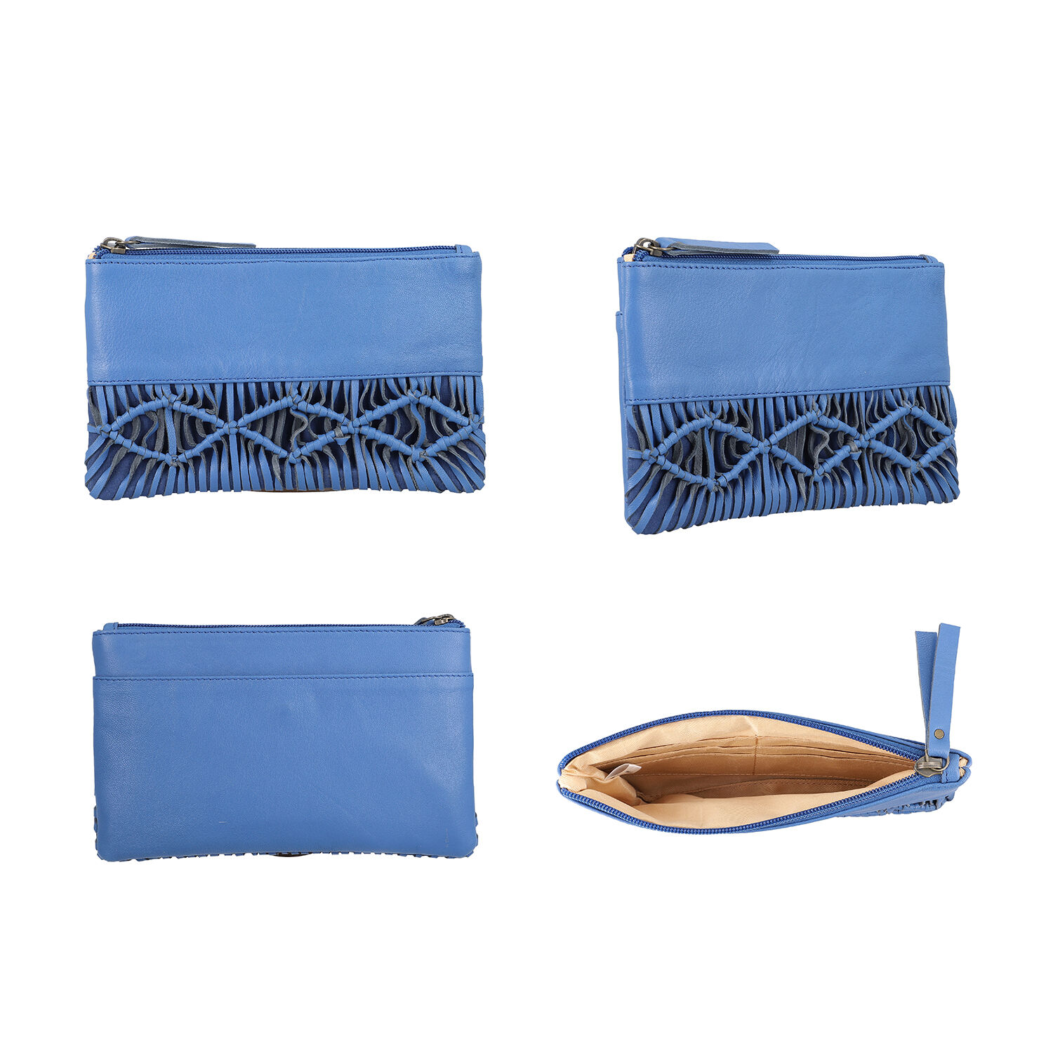 100% Genuine Leather Macrame Wallet (Size 21x13cm) -  Blue