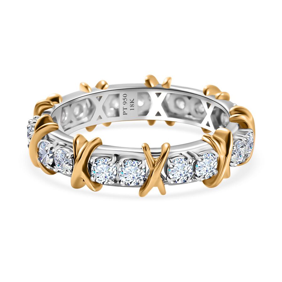 Designer Inspired - 950 Platinum & 18K Gold SGL Certified Diamond (I1-I2-G-H) Criss Cross Ring 1.00 Ct.