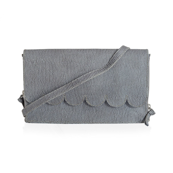 Georgia Genuine Leather Snake Embossed Sky Blue Scalloped Bag with Adjustable Shoulder Strap (Size 2