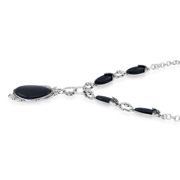 Black Onyx Necklace (Size 20) and Hook Earrings in Black Tone 40.000 Ct.