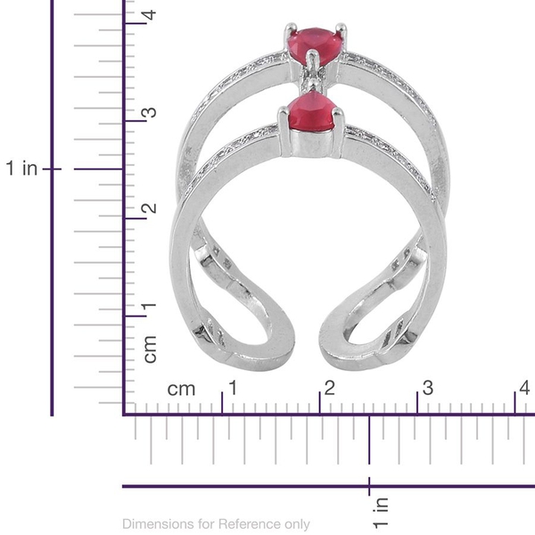 Simulated Ruby and White Austrian Crystal Ring in Silver Bond