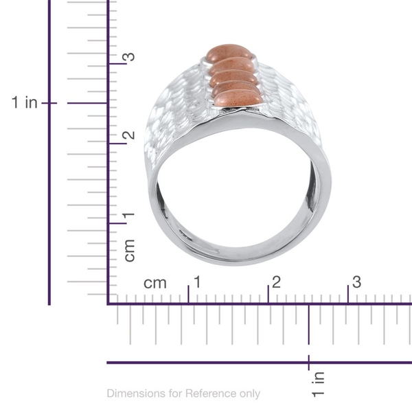 Morogoro Peach Sunstone (Rnd) 5 Stone Ring in Platinum Overlay Sterling Silver 4.250 Ct.