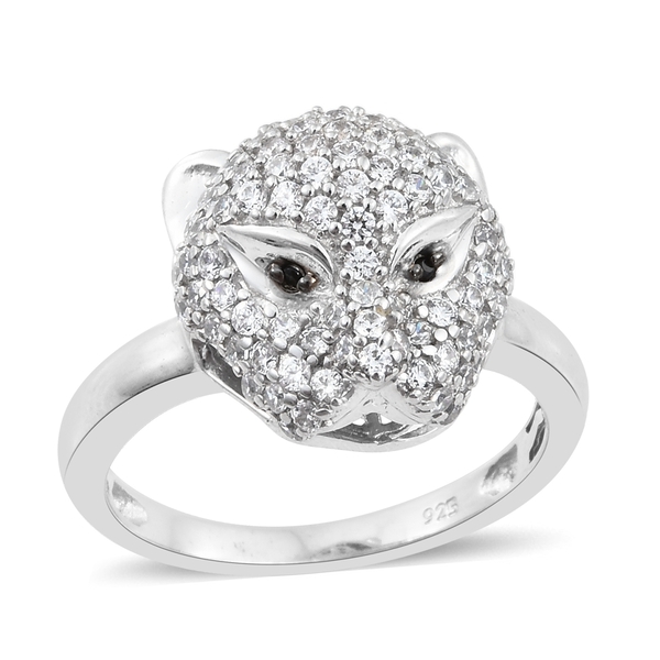 J Francis - Designer Inspired- Platinum Overlay Sterling Silver (Rnd) Leopard Ring Made with Finest 