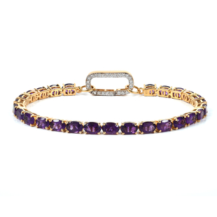 Amethyst and Simulated Diamond Bracelet (Size - 7.5) in 14K Gold Overlay Sterling Silver 12.33 Ct, S