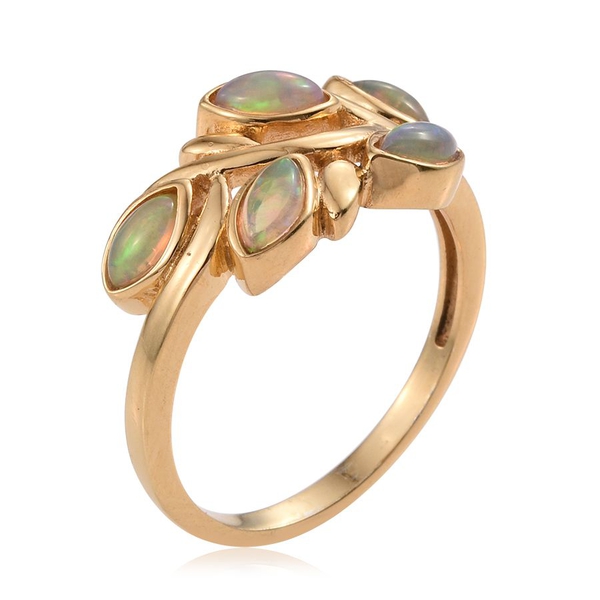Ethiopian Welo Opal (Mrq) 5 Stone Leaves Ring in 14K Gold Overlay Sterling Silver 0.750 Ct.