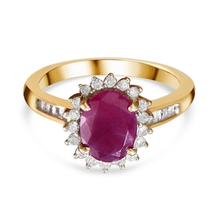 9K Yellow Gold Natural Moroccan Ruby and Diamond Ring 2.00 Ct.