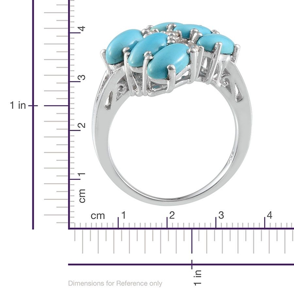 Arizona Sleeping Beauty Turquoise (Ovl), White Topaz Ring in Platinum Overlay Sterling Silver 4.150 Ct.
