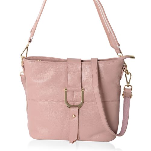 Super Soft 100% Genuine Leather Pink Colour Crossbody Bag with External Zipper Pocket (Size ...