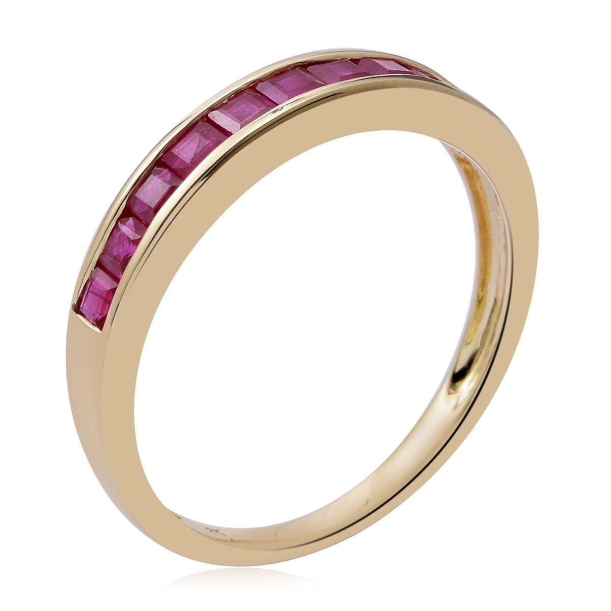 9K Yellow Gold AAA Ruby (Princess) Half Eternity Ring 1.250 Ct.
