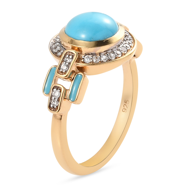 Arizona Sleeping Beauty Turquoise and Natural Cambodian Zircon Enamelled Ring in Yellow Gold Overlay Sterling Silver 2.05 Ct.