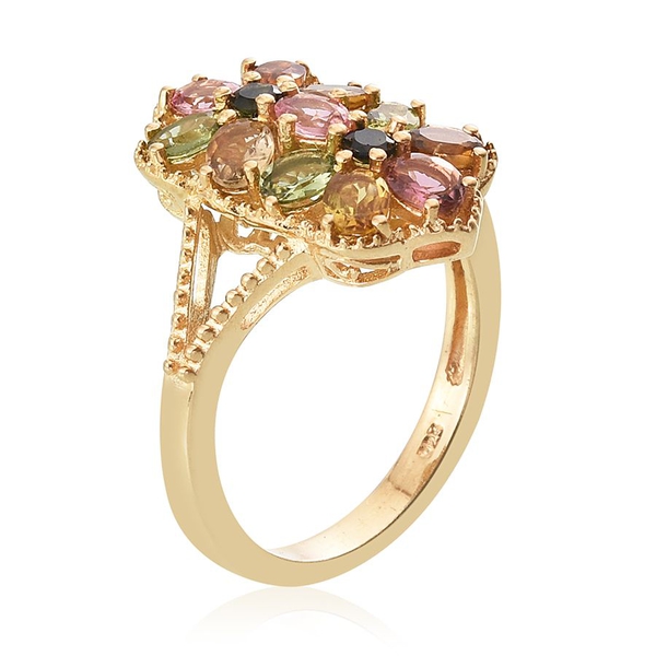 Rainbow Tourmaline (Ovl) Twin Floral Ring in 14K Gold Overlay Sterling Silver 2.000 Ct.