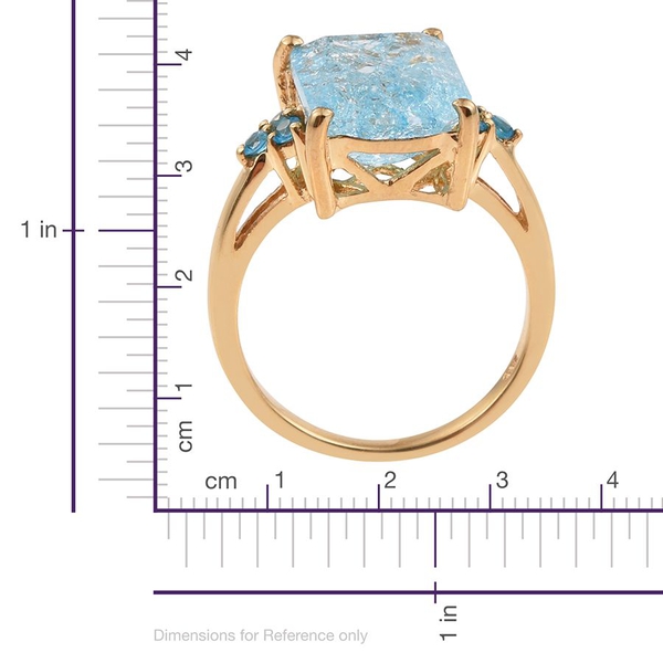 Paraiba Blue Crackled Quartz (Oct), Neon Apatite Ring in 14K Gold Overlay Sterling Silver 6.750 Ct.