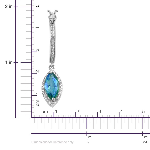 Peacock Quartz (Mrq), Diamond Earrings (with Clasp) in Platinum Overlay Sterling Silver 5.010 Ct.