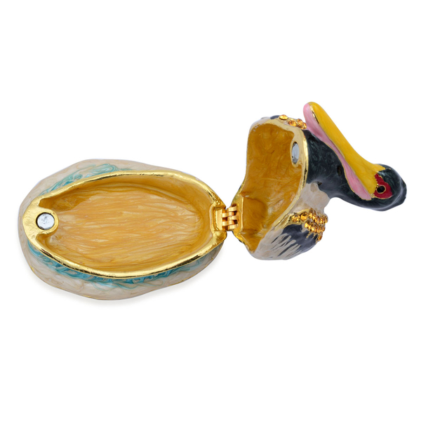(Option 3) Duck Shape Enameled Trinket Box in Gold Tone with Black and Champagne Colour Austrian Crystal