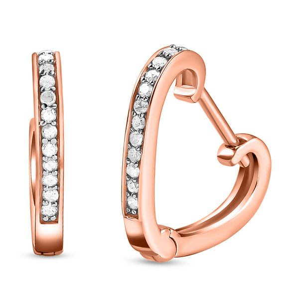 Diamond Heart Hoop Earrings in Vermeil Rose Gold Overlay Sterling Silver 0.15 Ct.